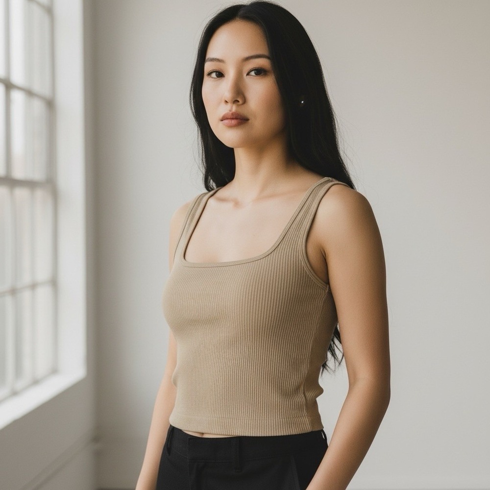 Ribbed Tank Top -‎ Cream (Small) - Women's Basic Top